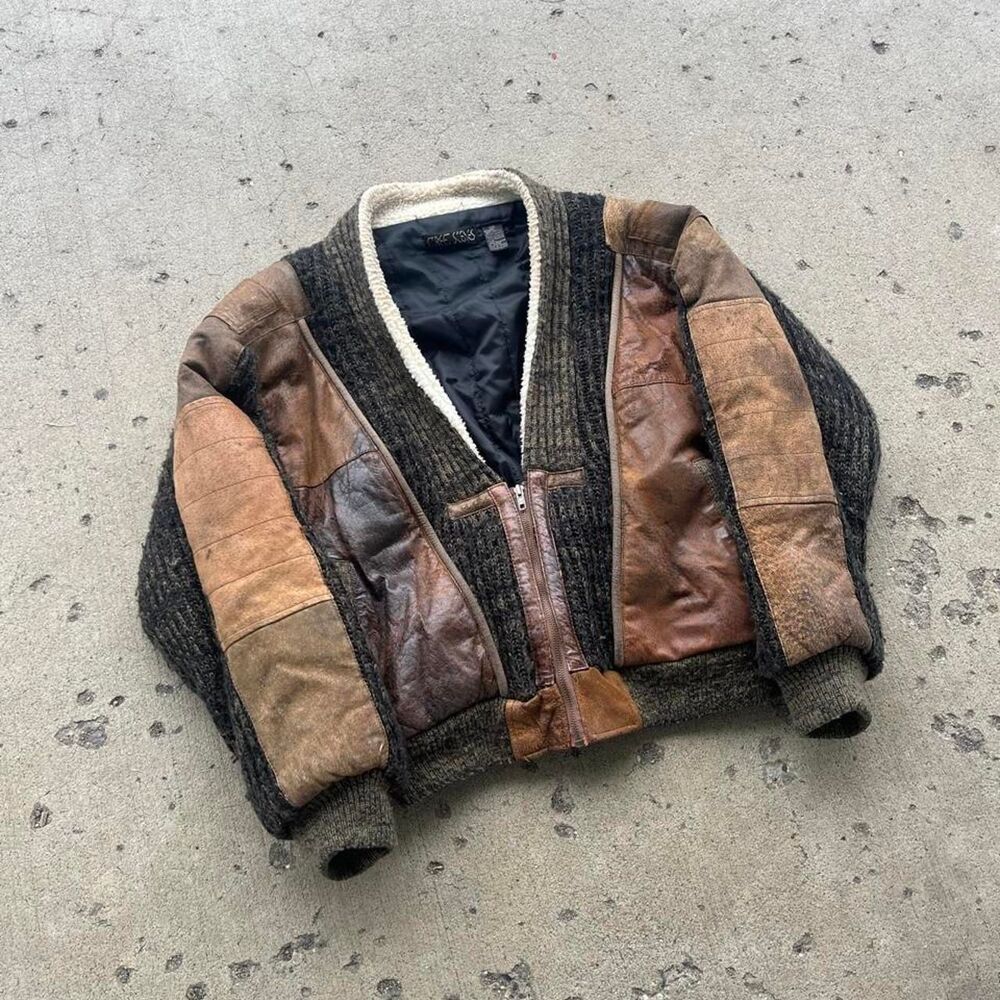 Vintage Street Scenes 90s Leather Patchwork Jacket